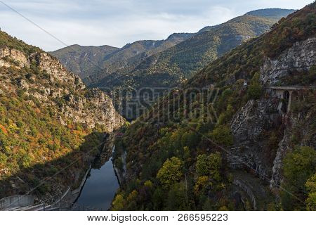 Autumn Landscape Of The Vacha (antonivanovtsi) Reservoir, Rhodope Mountains, Plovdiv Region, Bulgari