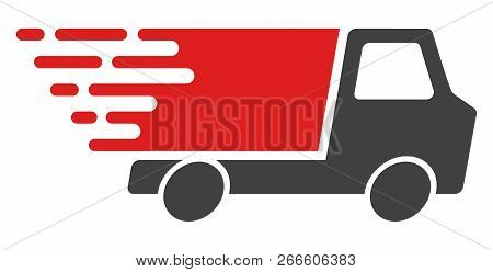 Quick Delivery Icon With Fast Speed Effect In Red And Black Colors. Vector Illustration Designed For