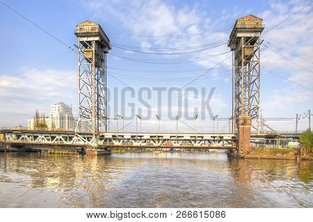 Unique Automobile And Railway Double-deck Drawbridge Across The Pregolya River In The City Of Kalini