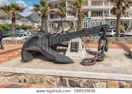 Cape Town, South Africa, August 17, 2018: The Historic Anchor At Green Point Lighthouse At Mouille P