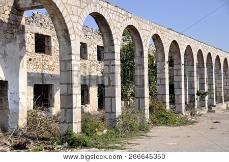 Ruins Of The Destroyed Building In The Donetsk Region.