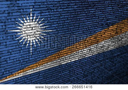 Marshall Islands Flag  Is Depicted On The Screen With The Program Code. The Concept Of Modern Techno