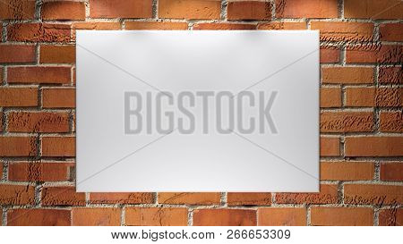 Empty Horizontal Canvas At Wall - 3d Rendering Illustration