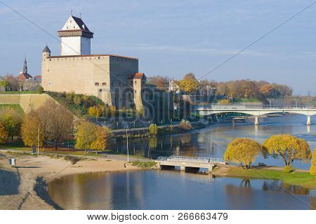 Herman Castle In The Autumn City Landscape. Narva, Estonia