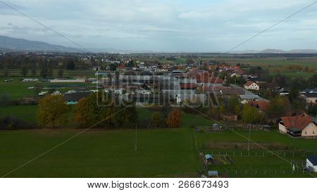 European Countryside From The Air, Village In Pannonian Plain, Dravsko Polje, Slovenia, Rural Landsc