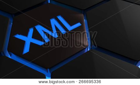 Blue Xml On Hexagone - 3d Rendering Illustration