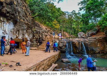Amarkantak, India May-6 2017: Tourist Come See The Sacred 