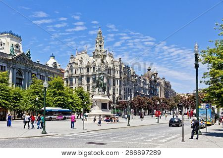 Porto, Portugal - June 20, 2013: Liberty Square (praca Da Liberdade) In Porto City, Portugal. Equest