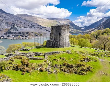 Aerial Of Dolbadarn Castle At Llanberis In Snowdonia National Park In Wales