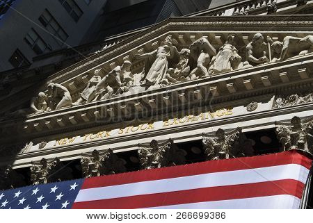 New York City, Usa - June 7, 2010: Detail Of Hhe Facede Of The New York Stock Exchange In Wall Stree