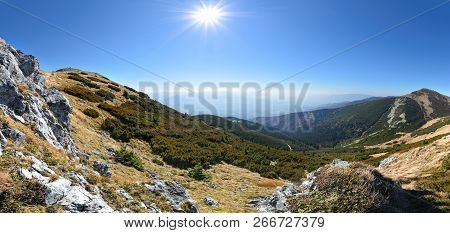 Wide View The Meadows In The Vratna Valley At The National Park Mala Europe. Autumn.