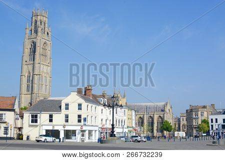 Boston, Uk - May 20, 2018: Boston Town Centre With St. Botolph Church Visible, Boston, Lincolnshire,