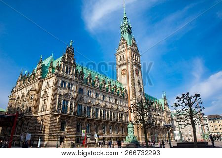 Hamburg, Germany - March, 2018: Hamburg City Hall Buildiing Located In The Altstadt Quarter In The C