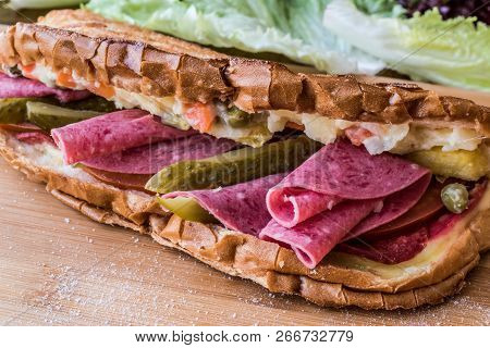 Ayvalik Toast / Salami Sandwich With Russian Salad And Pickle
