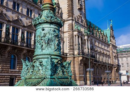 Hamburg, Germany - March, 2018: Hamburg City Hall Building Located In The Altstadt Quarter In The Ci
