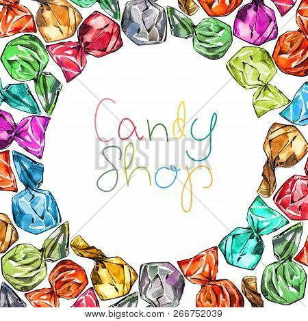 Candy Chocolate Wrapper Glitters Set Watercolor Pattern Circle