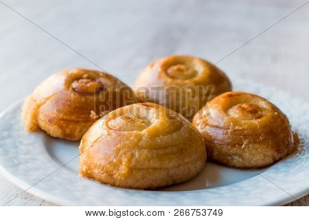 Turkish Dessert Sekerpare With Sherbet Or Serbet