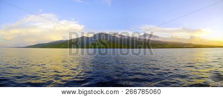 Superlarge Size Panorama Of Majestic Mount Rinjani, Lombok Indonesia, View From Yatch.