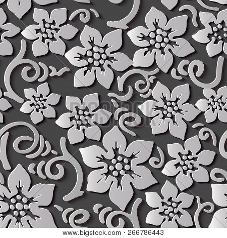 Seamless Relief Sculpture Decoration Retro Pattern Star Shape Flower Spiral Vortex Vine. Ideal For G