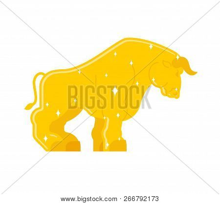 Bull Golden Statue Isolated. Buffalo Gold Sculpture