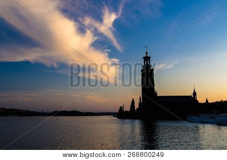 Silhouette Of Stockholm City Hall (stadshuset) Tower Building Of Municipal Council And Venue Of Nobe