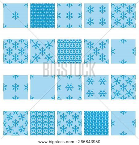 Simple Snowfalke Seamless Background Set. Christmas Holiday Festive Textures. Eps10 Vector.