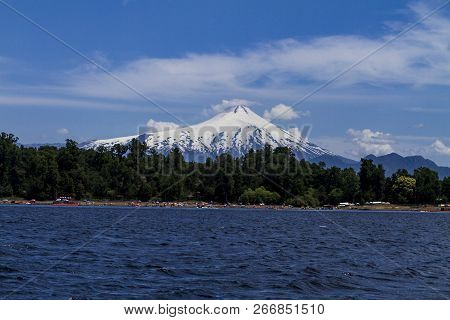 View Of The Villarrica Volcanoe From A Lake