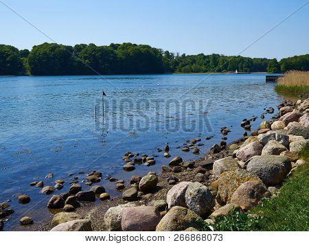 Typical Beautiful Natural Danish Coastline Beach Landscape In The Summer Fyn Funen Denmark