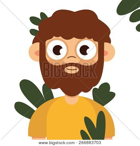 Caveman, Manly Boy Hunting Outdoors Vector Flat