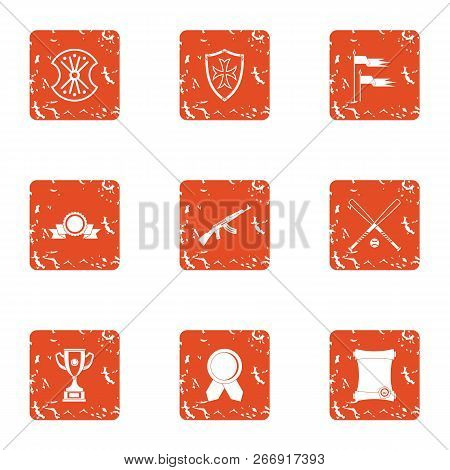 Military Decoration Icons Set. Grunge Set Of 9 Military Decoration Vector Icons For Web Isolated On 