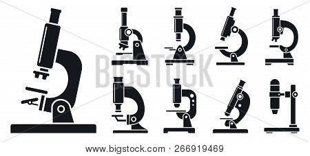 Lab Microscope Icon Set. Simple Set Of Lab Microscope Vector Icons For Web Design On White Backgroun