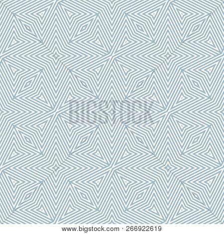 Vector Geometric Lines Pattern. Subtle Blue And White Seamless Ornament. Modern Linear Background Te
