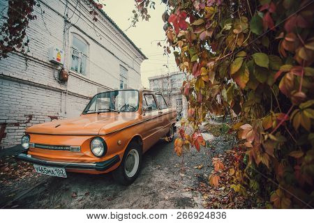 Ufa, Russia, May 30, 2018: Retro Soviet Mini Car - Zaporozhets Zaz 968.