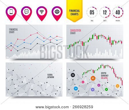 Financial Planning Charts. Communication Icons. Smartphone And Chat Speech Bubble Symbols. Wifi And 