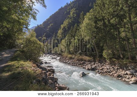 Mountain River In France Alps At Summer Time