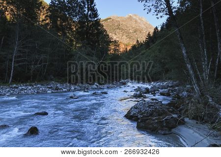 Mountain River In France Alps At Summer Time