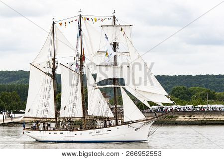 Rouen, France - July Circa, 2016. End Of The Armada In Rouen, Boats Galleon Ships On The River Seine