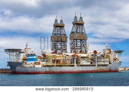 Oil And Gas Drilling Ship In Port On Tenerife.