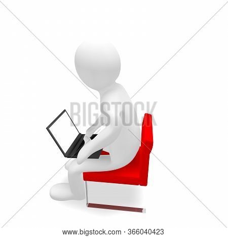 Little Man Works In A Laptop - 3d