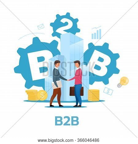 Business-to-business Model Flat Vector Illustration. B2b. Commercial Transaction. Selling Products, 