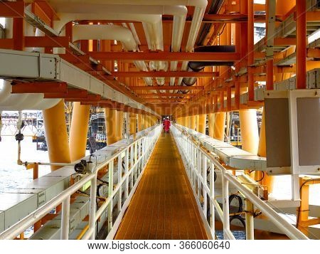 Gangway Or Walk Way In Oil And Gas Construction Platform, Oil And Gas Process Platform, Remote Platf