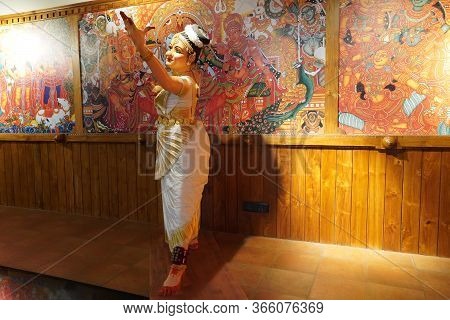 Wax Figure Of Indian Woman Perform Kerala Mohiniyattam Dance With Traditional Makeup. Mohiniattam Ar