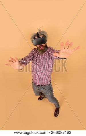 Vr. Man In Virtual Reality Headset. Copy Space. Future. Future Technology Concept. Men Use Vr Headse