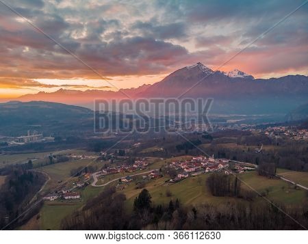 The Increadible Sunset In Dolomites Alps Near Belluno, Italy