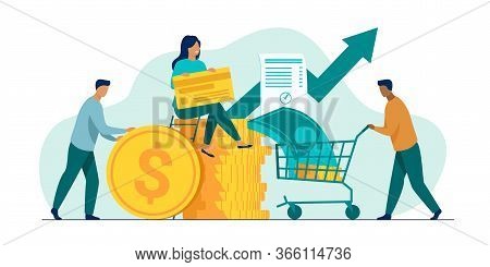 People Investing Their Money In Venture Fund Vector Illustration. Business People Financing High Pot