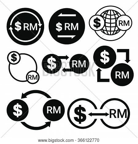 Black And White Money Convert Icon From Dollar To Ringgit Vector Bundle Set