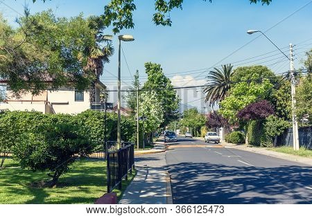 Typical Street In Las Condes Commune In Santiago, Chile