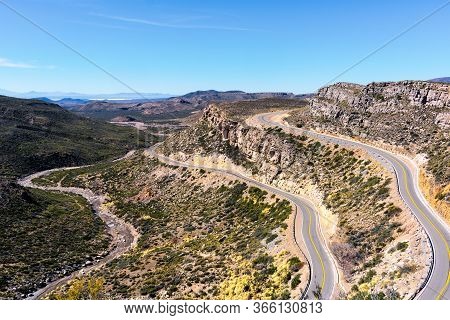 Route 40 From The Height In Patagonia Argentina, Curves To Travel By Car