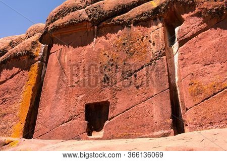 Astral Door Of Hayu Marca Located In Puno Peru, Old Reddish Rock One