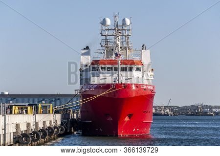 New Bedford, Massachusetts, Usa - May 13, 2020: Survey Vessel Fugro Searcher Docked At Marine Commer